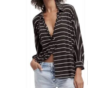 We the Free Can't Fool Me Striped Oversized Top XS Black & White